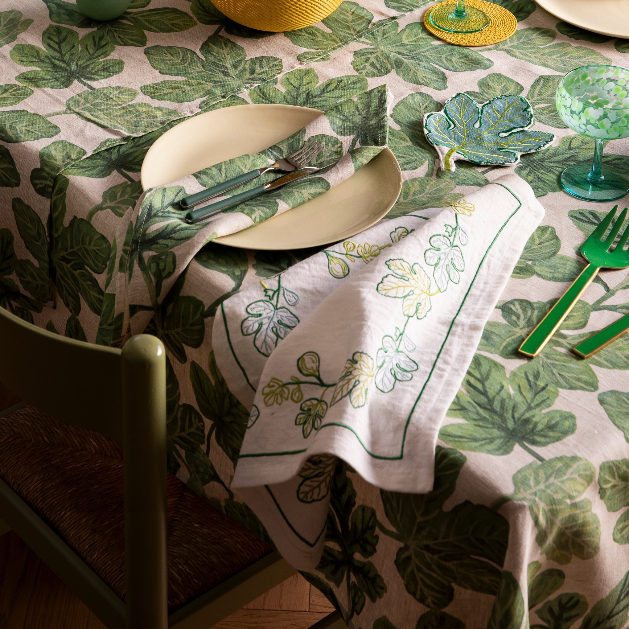 Fig Green Embroidered Napkins