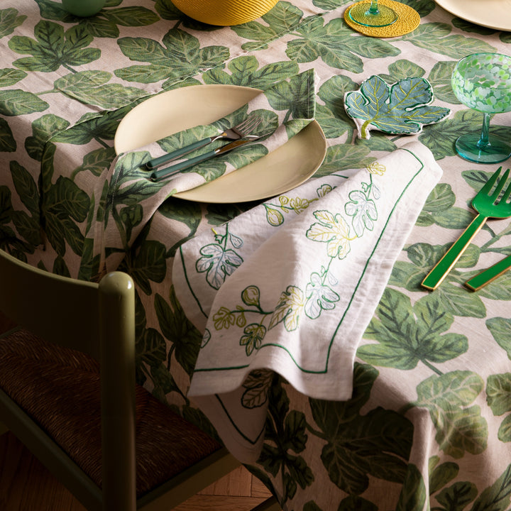 Fig Green Embroidered Napkins | 100% Linen | Bonnie and Neil