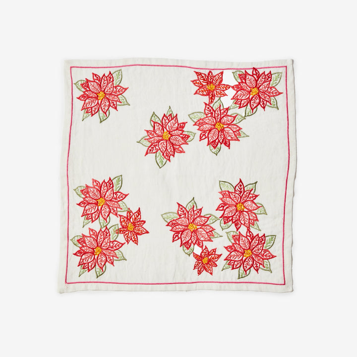 Poinsettia Red Embroidered Napkins