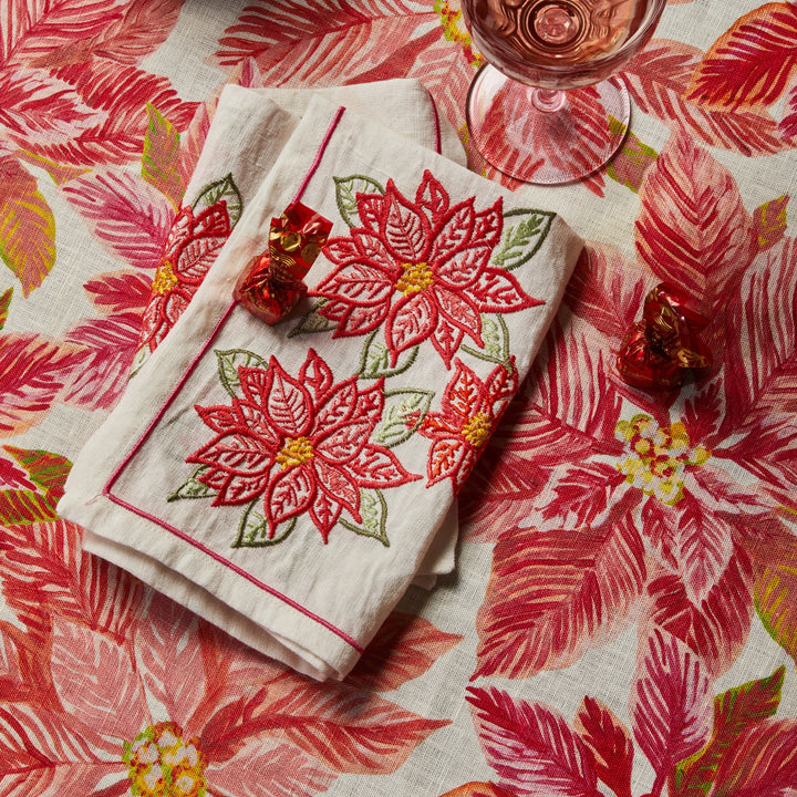 Poinsettia Red Embroidered Napkins