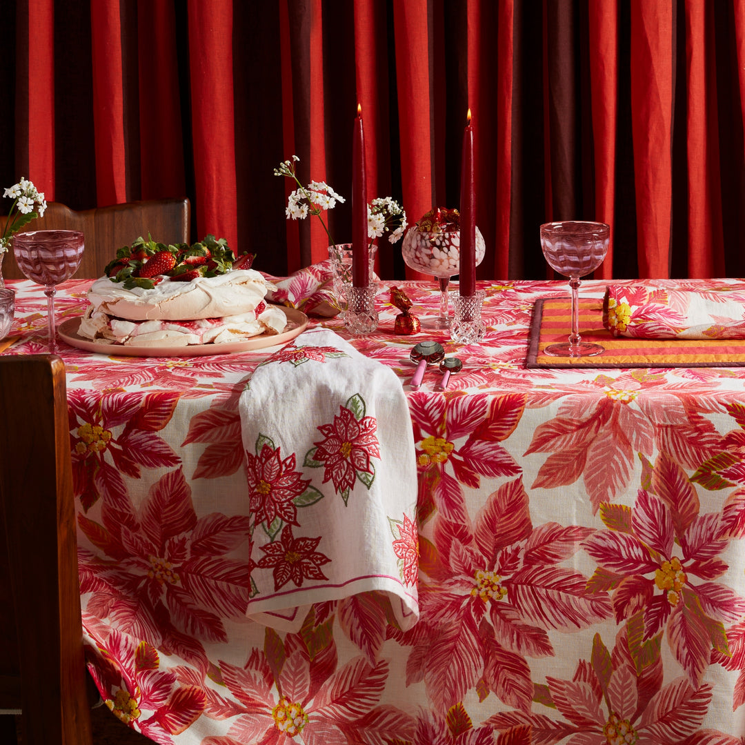 Poinsettia Red Embroidered Napkins