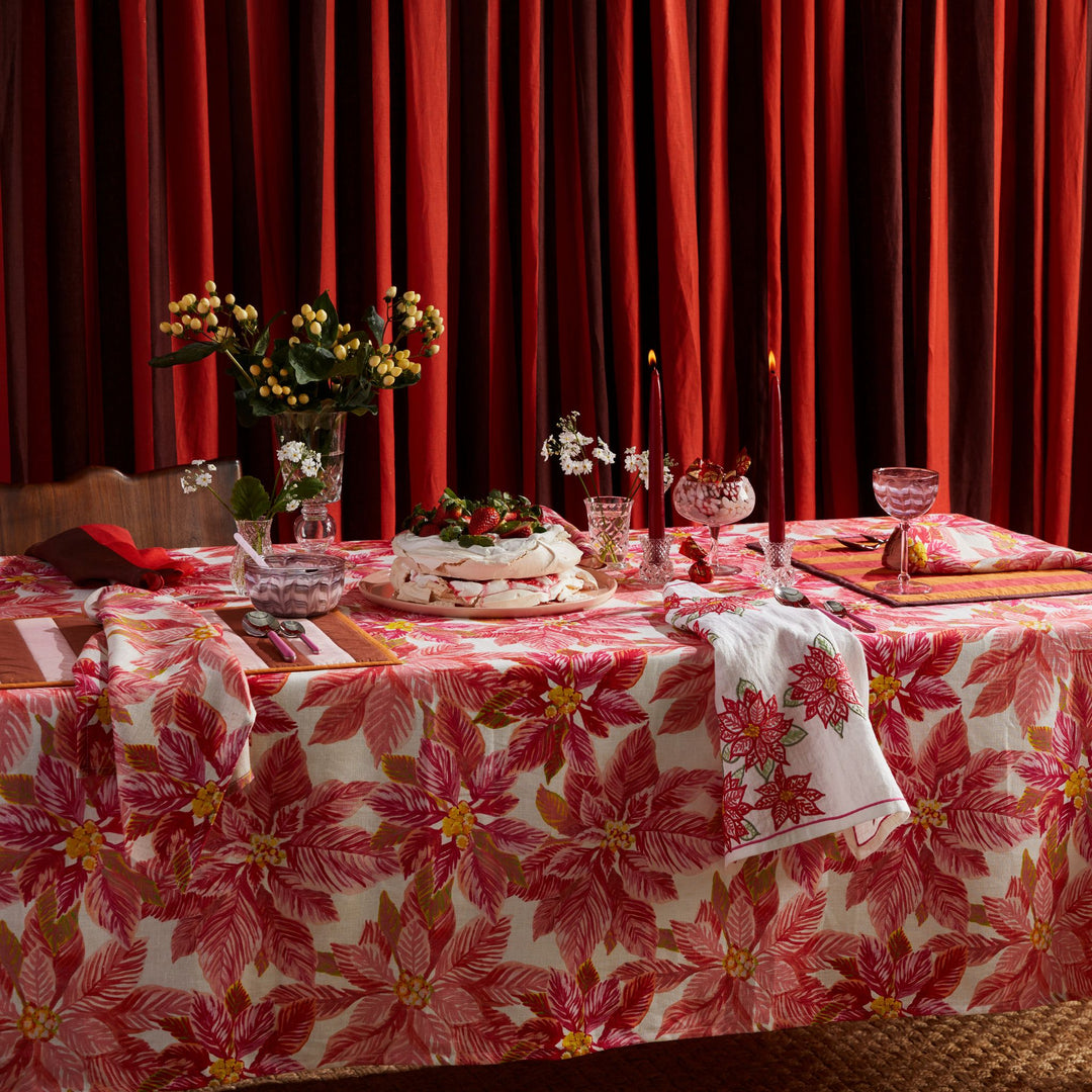 Poinsettia Red Embroidered Napkins