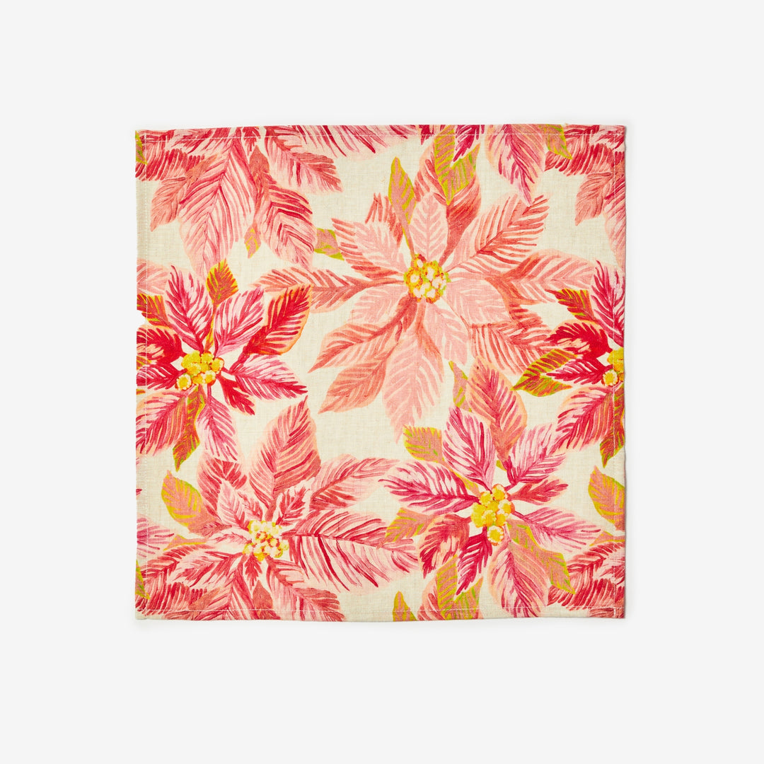 Poinsettia Red Napkin | Red Floral Linen Napkin