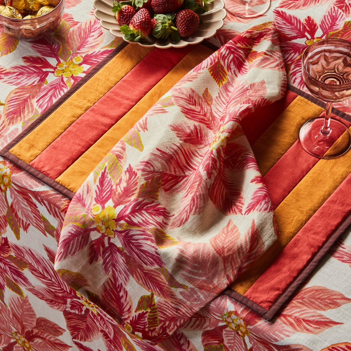 Poinsettia Red Napkin Styled with Poinsettia Red Linen Tablecloth