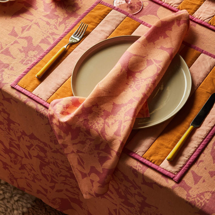 Herbs Reverse Pink Peach Linen Napkin Styled With Herbs Reverse Pink Peach Linen Tablecloth