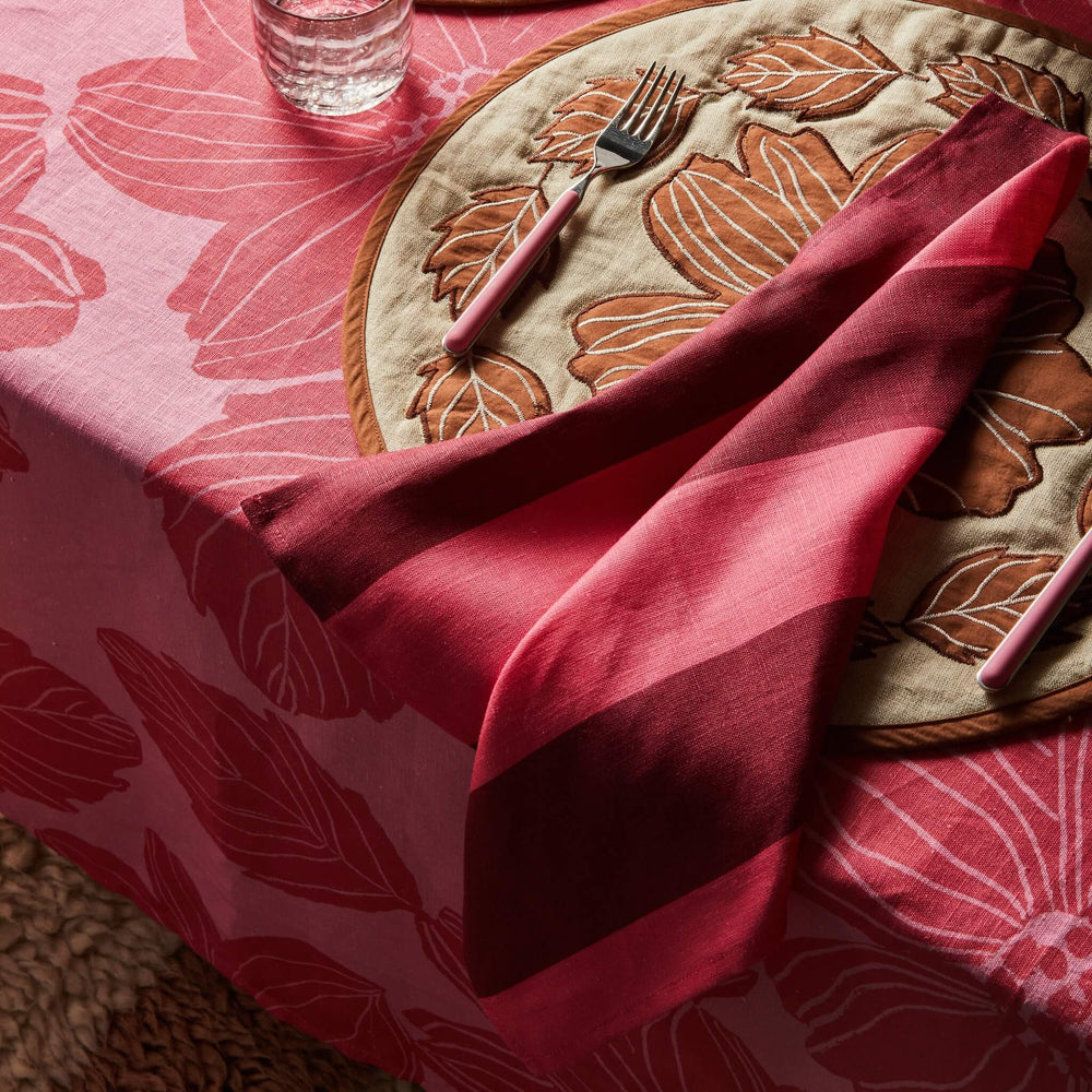 Big Stripe Cerise Linen Napkin Styled With Margot Pink Linen Tablecloth