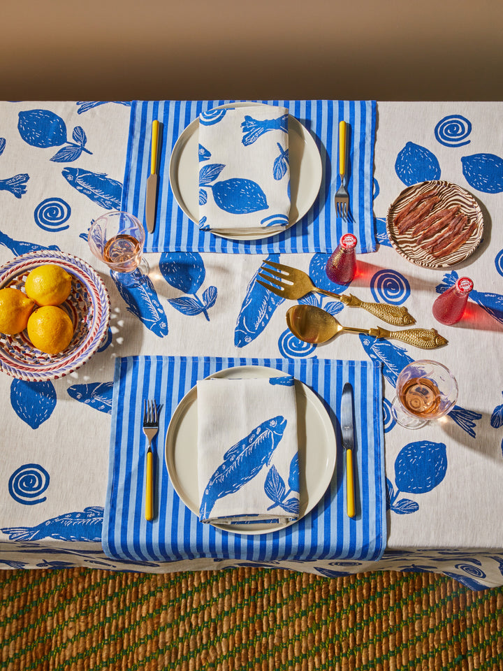 Pinstripe Blue Linen Napkins