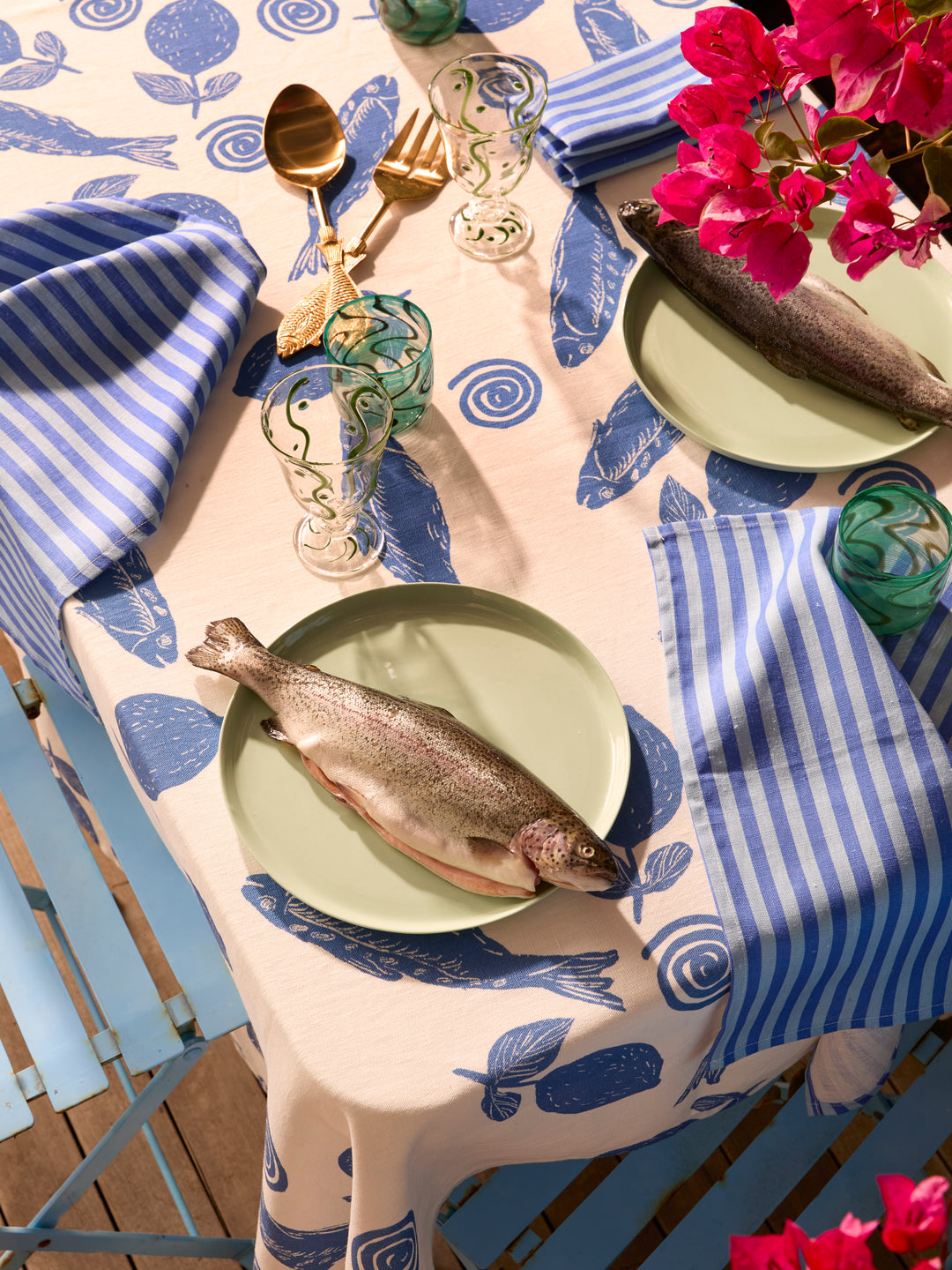 Pinstripe Blue Linen Napkins