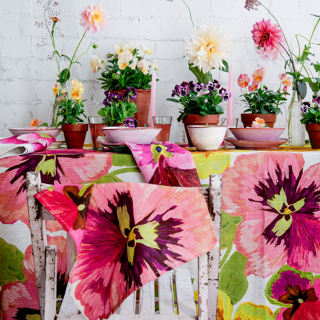 Pansies Pink Floral Linen Napkins | Bonnie and Neil | Australia
