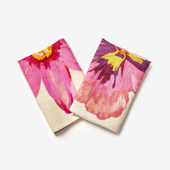 Pansy Flowers Pinks Napkins | Linen Napkins