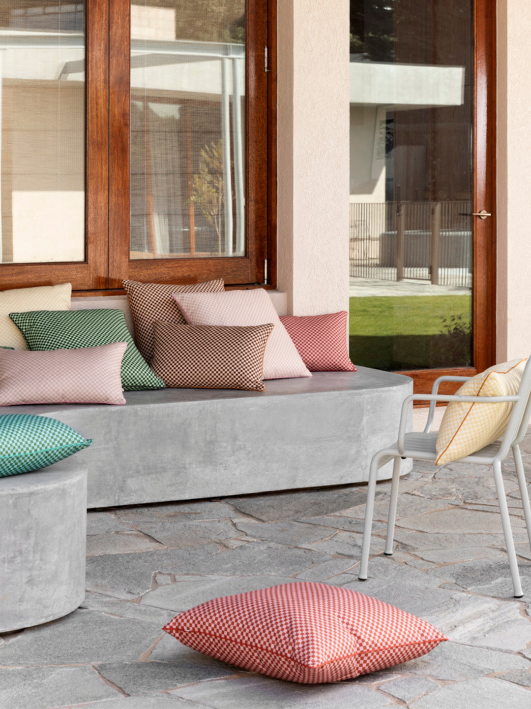 Tiny Checkers Red Outdoor Cushion