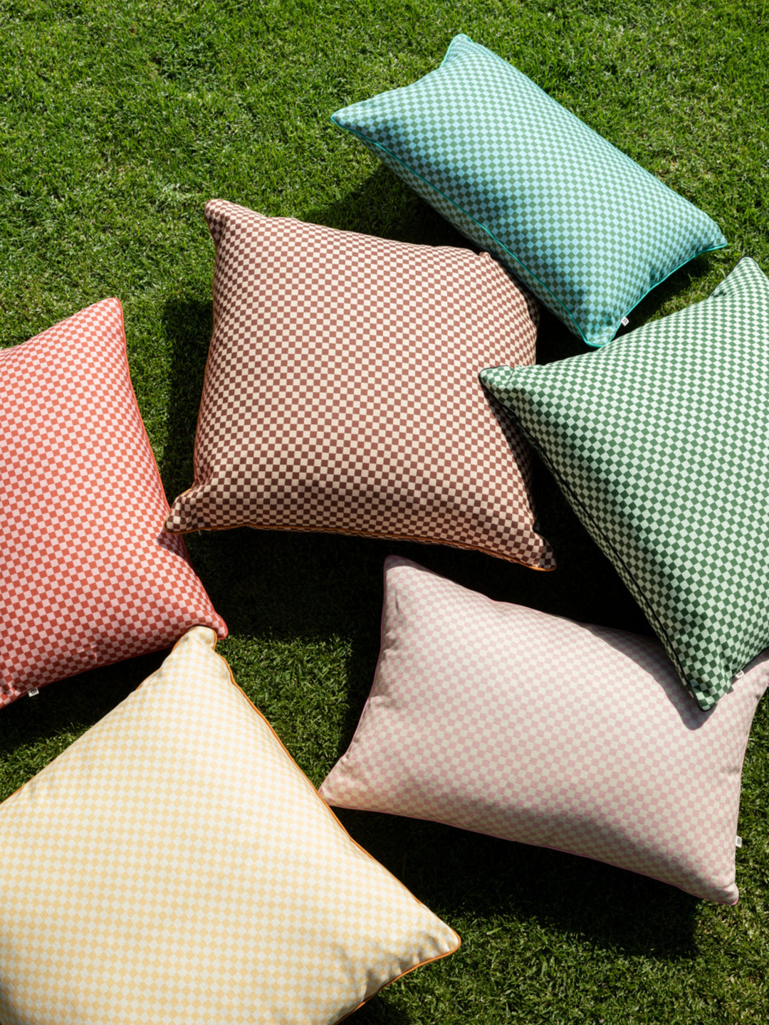 Tiny Checkers Red Outdoor Cushion
