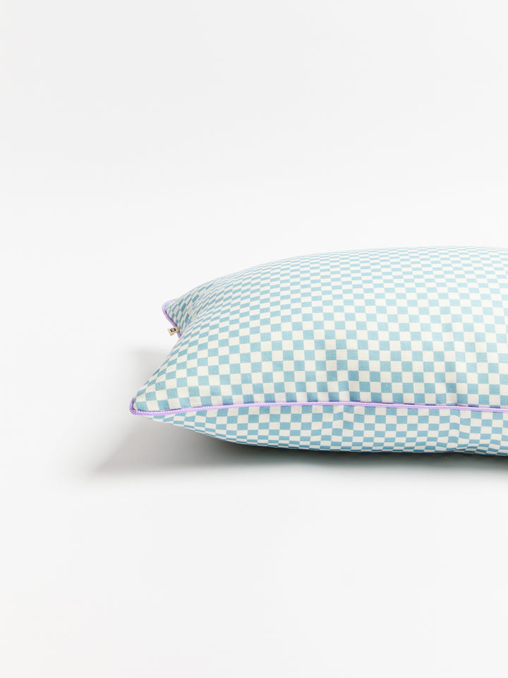 Tiny Checkers Powder Blue Outdoor Cushion