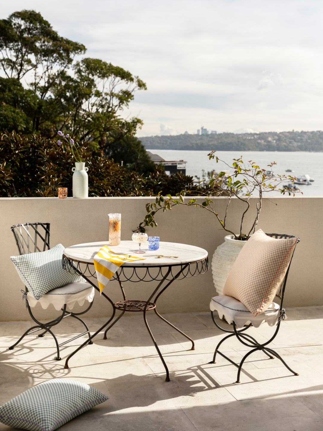 Tiny Checkers Powder Blue Outdoor Cushion