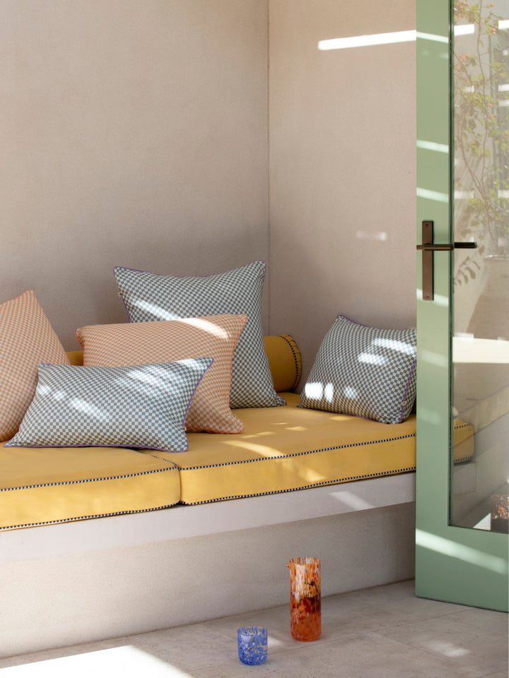 Tiny Checkers Peach Outdoor Cushion