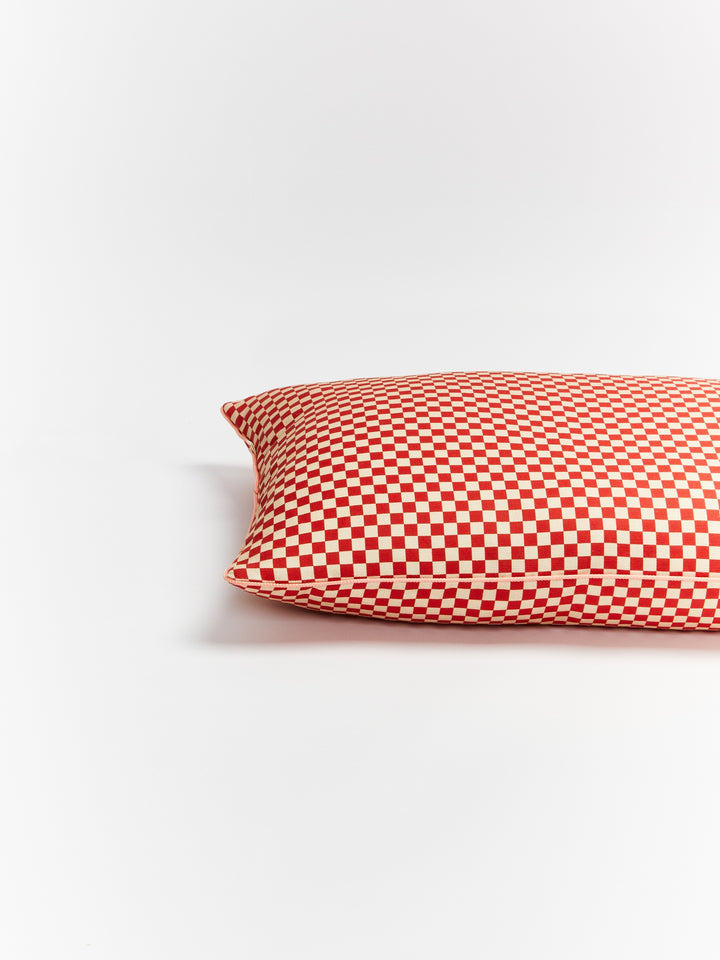 Tiny Checkers Red Peach Outdoor Cushion