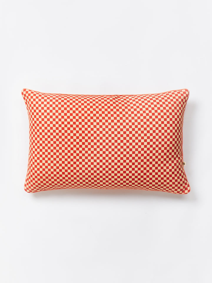 Tiny Checkers Red Peach Outdoor Cushion