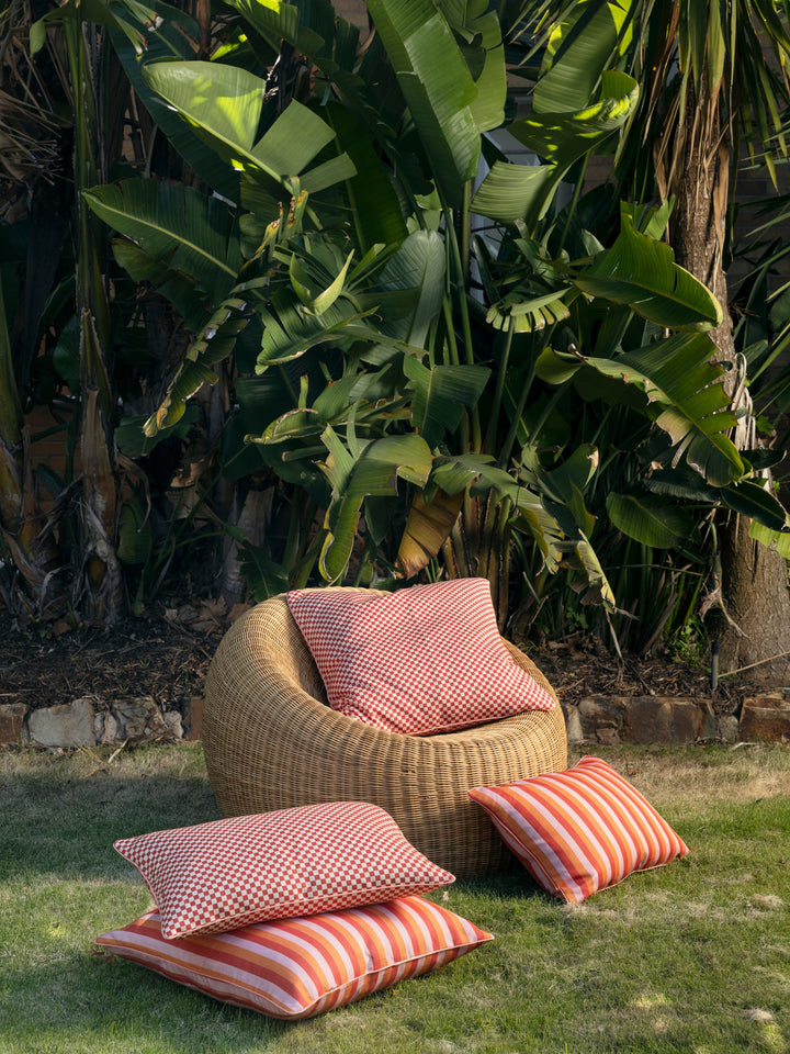 Tiny Checkers Red Peach Outdoor Cushion
