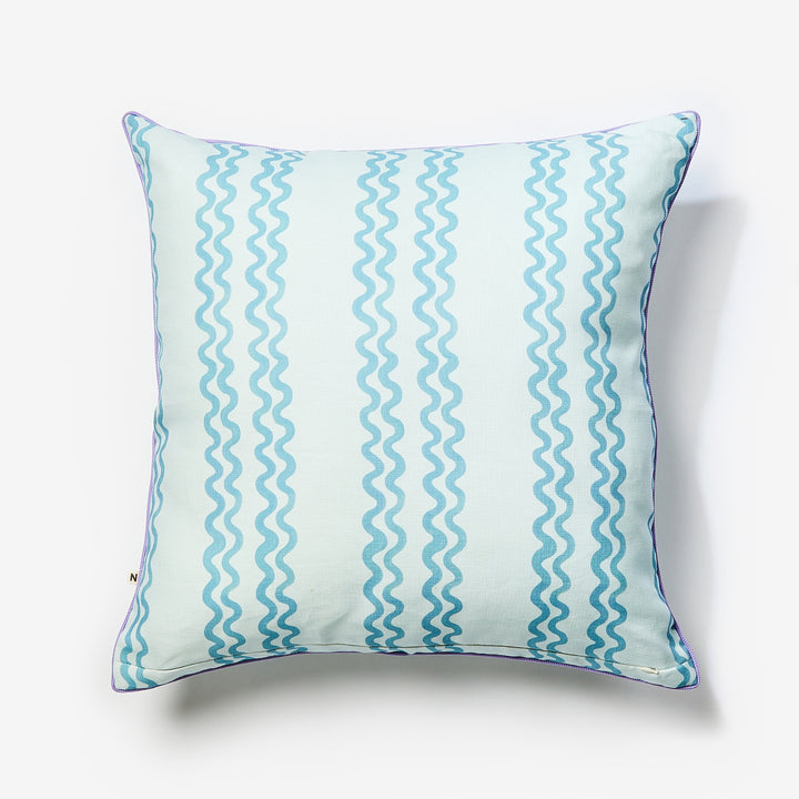 Double Waves Blue Outdoor Cushion