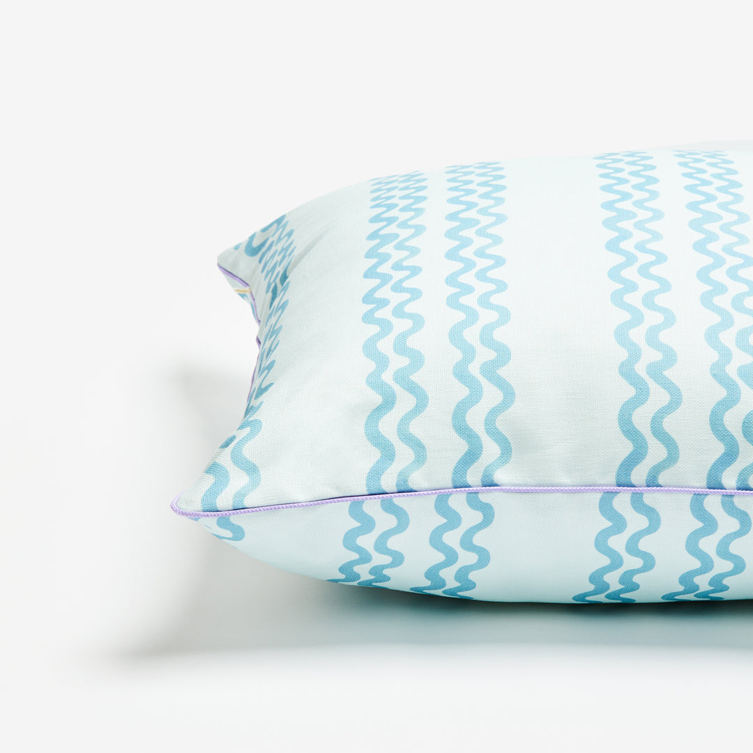 Double Waves Blue Outdoor Cushion