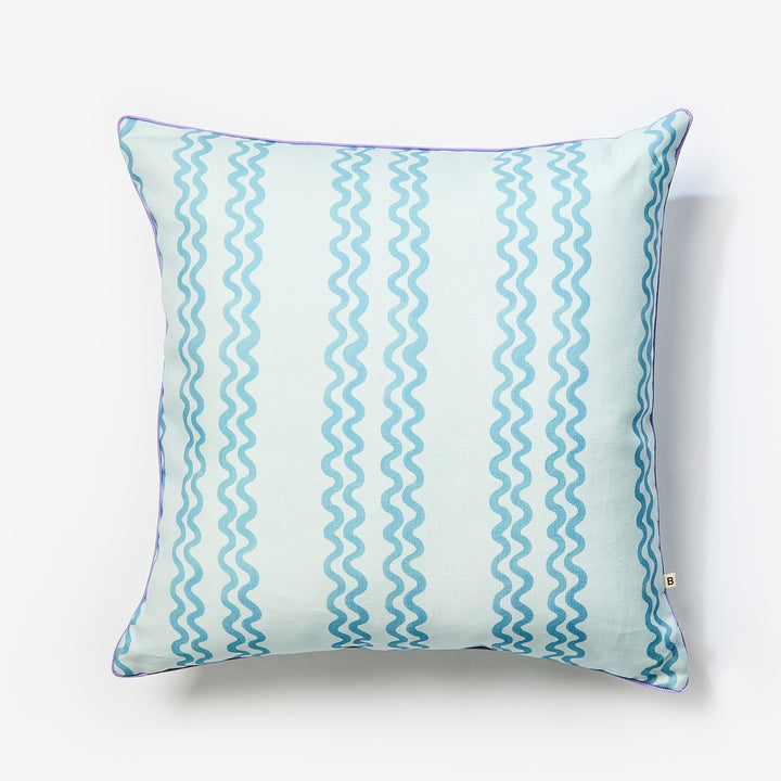 Double Waves Blue Outdoor Cushion