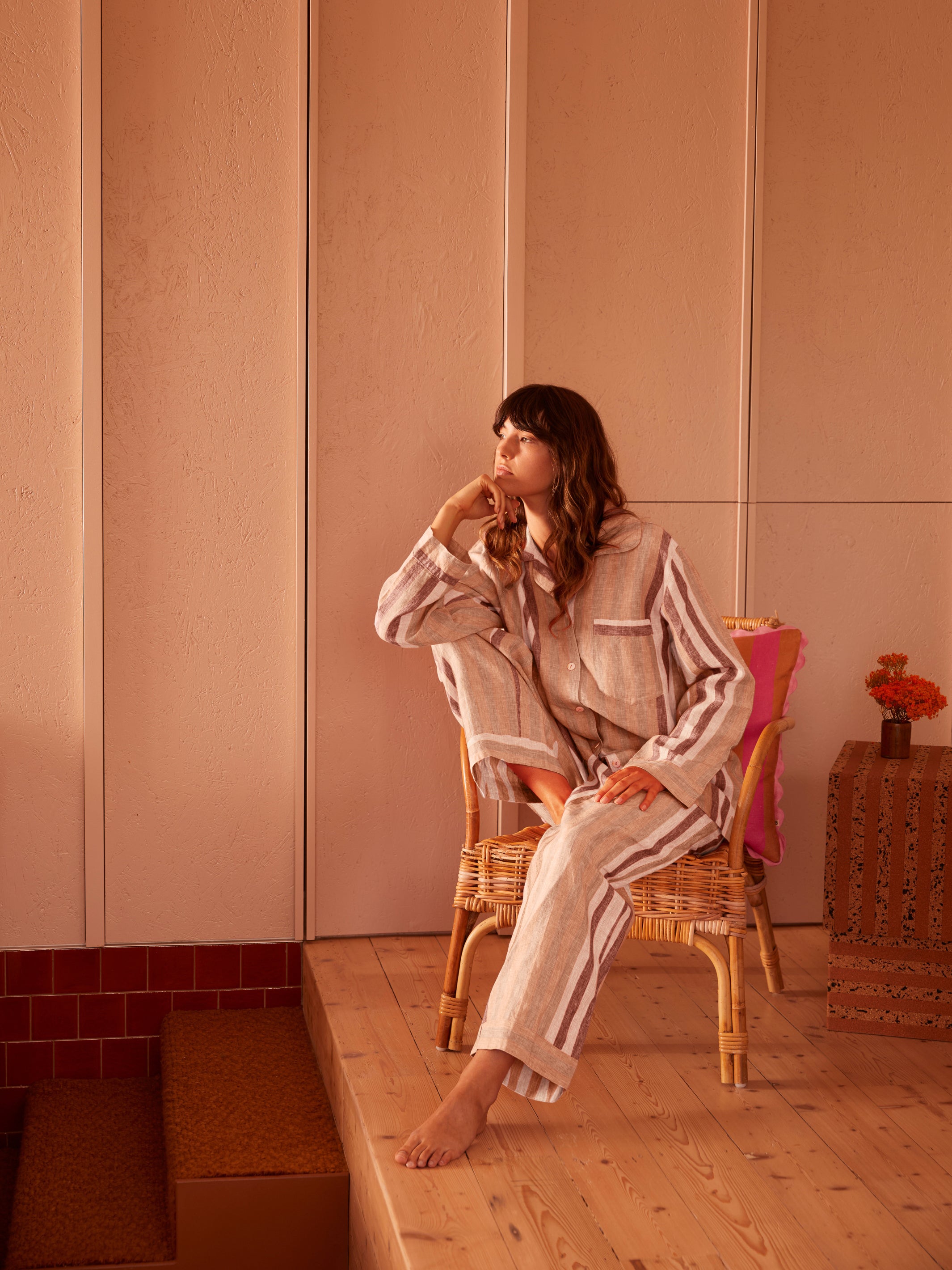 Stripe Hazelnut Linen Pyjama Set
