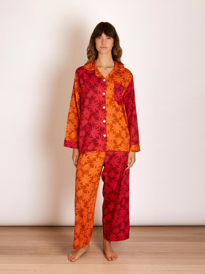 Flannel Flower Cerise Tan Pyjama Set