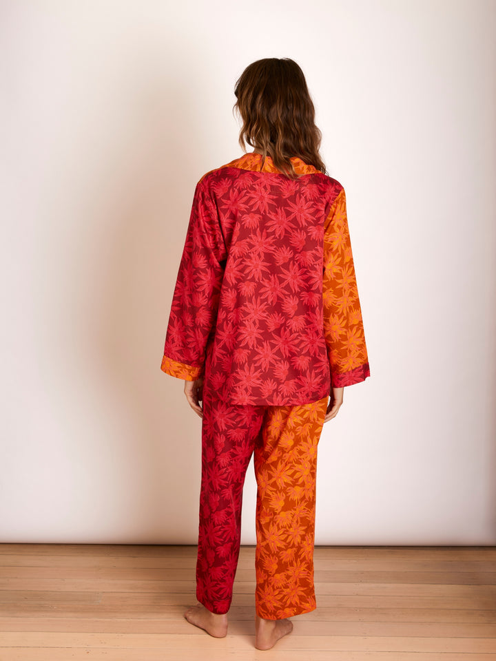 Flannel Flower Cerise Tan Pyjama Set