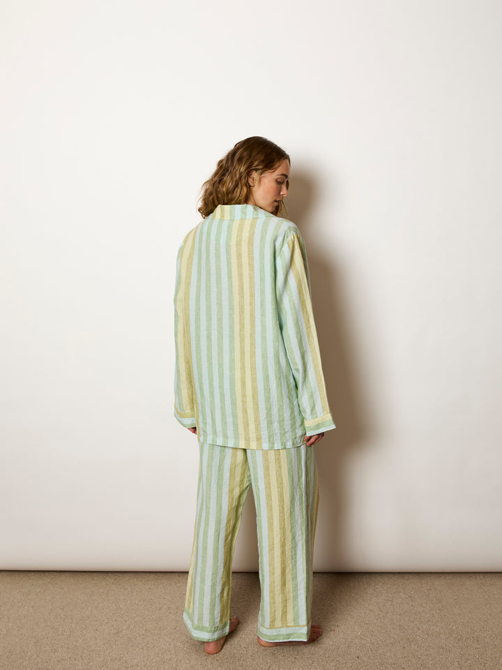 Stripe Blue Green Linen Pyjama Set