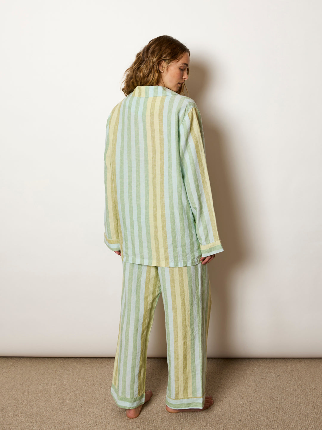 Stripe Blue Green Linen Pyjama Set