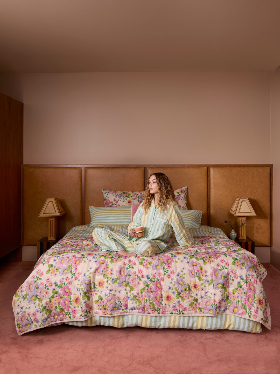 Stripe Blue Green Linen Pyjama Set