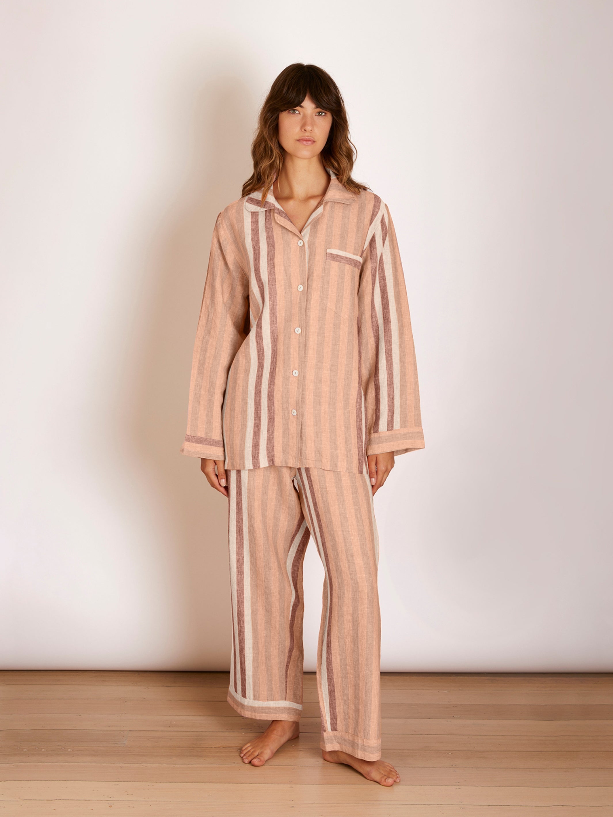 Stripe Hazelnut Linen Pyjama Set