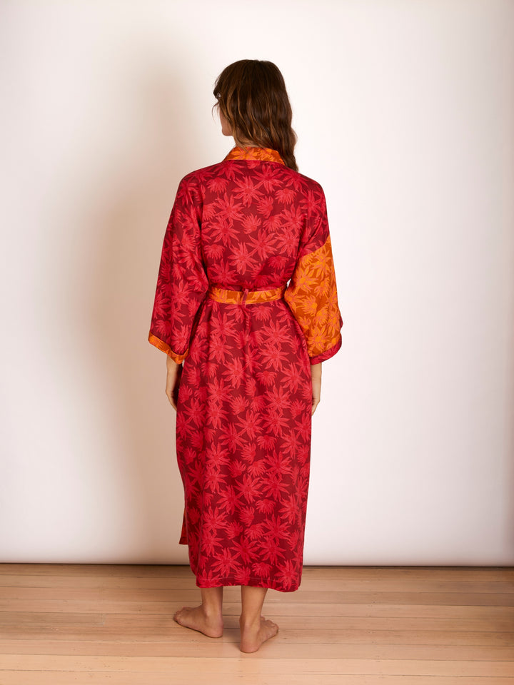 Flannel Flower Cerise Tan Robe
