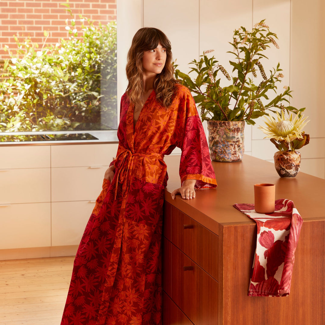 Flannel Flower Cerise Tan Robe