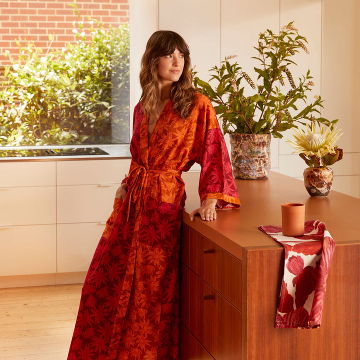Flannel Flower Cerise Tan Robe
