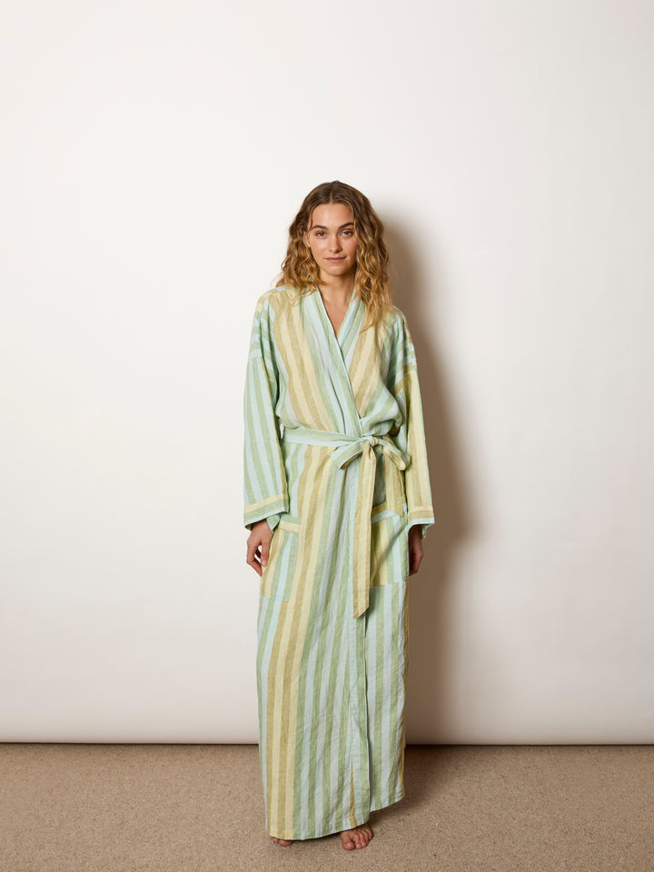 Stripe Blue Green Linen Robe