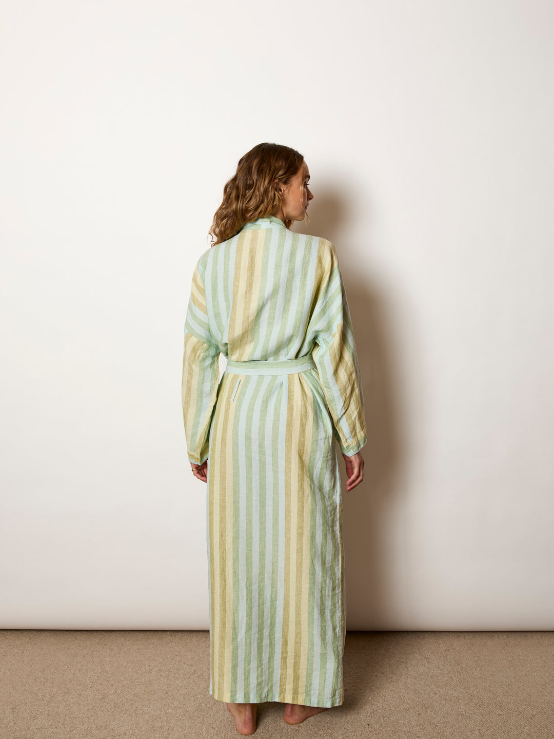 Stripe Blue Green Linen Robe