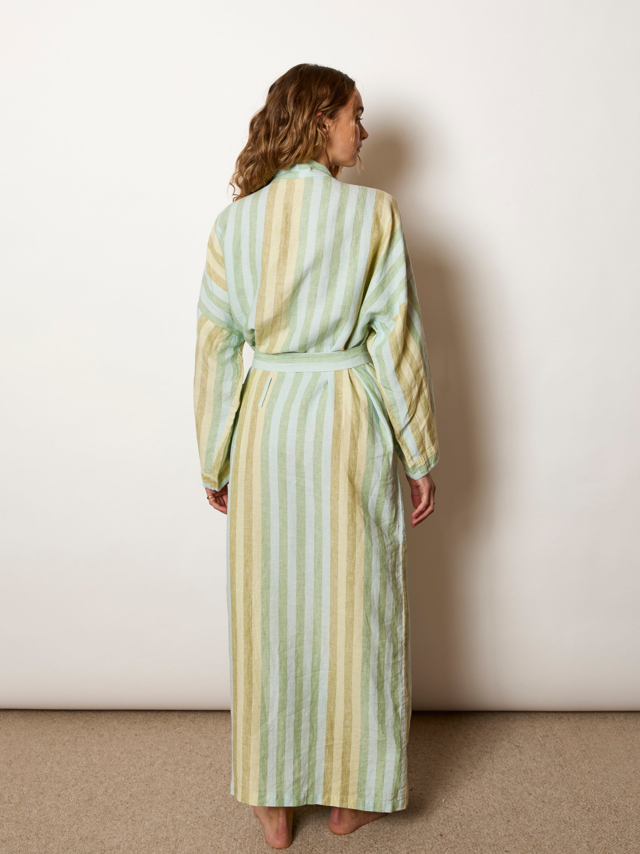 Stripe Blue Green Linen Robe - Almost Perfect