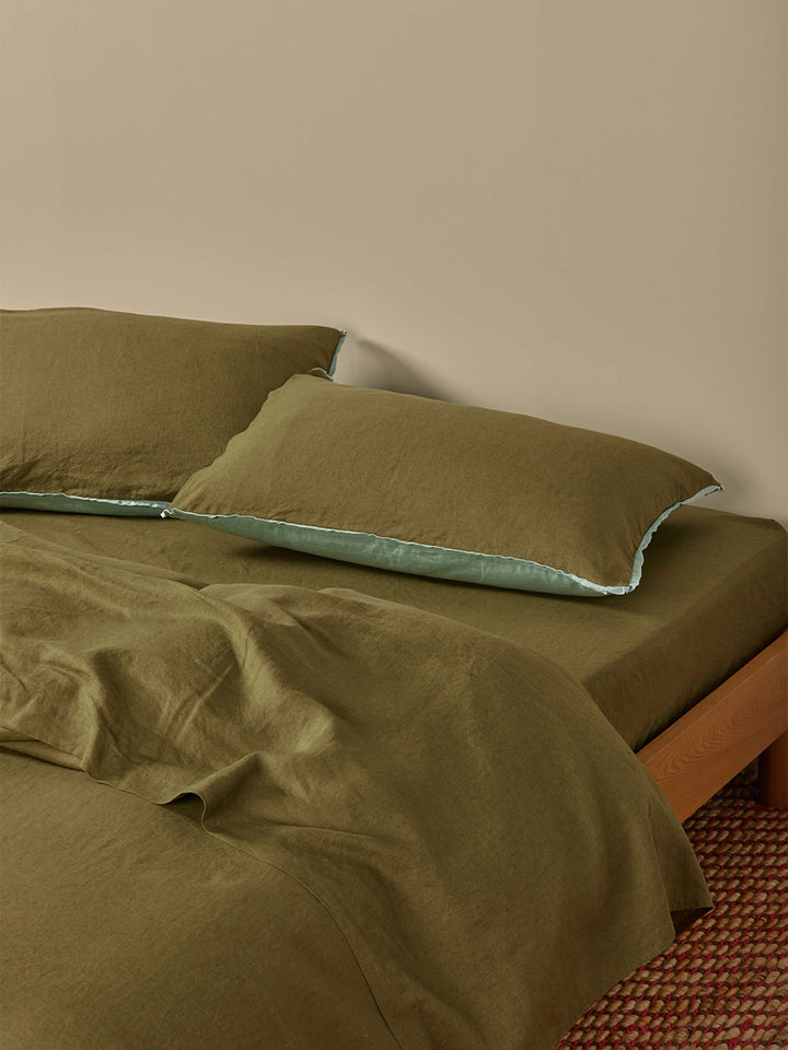 Sage & Khaki Linen Standard Pillowcases
