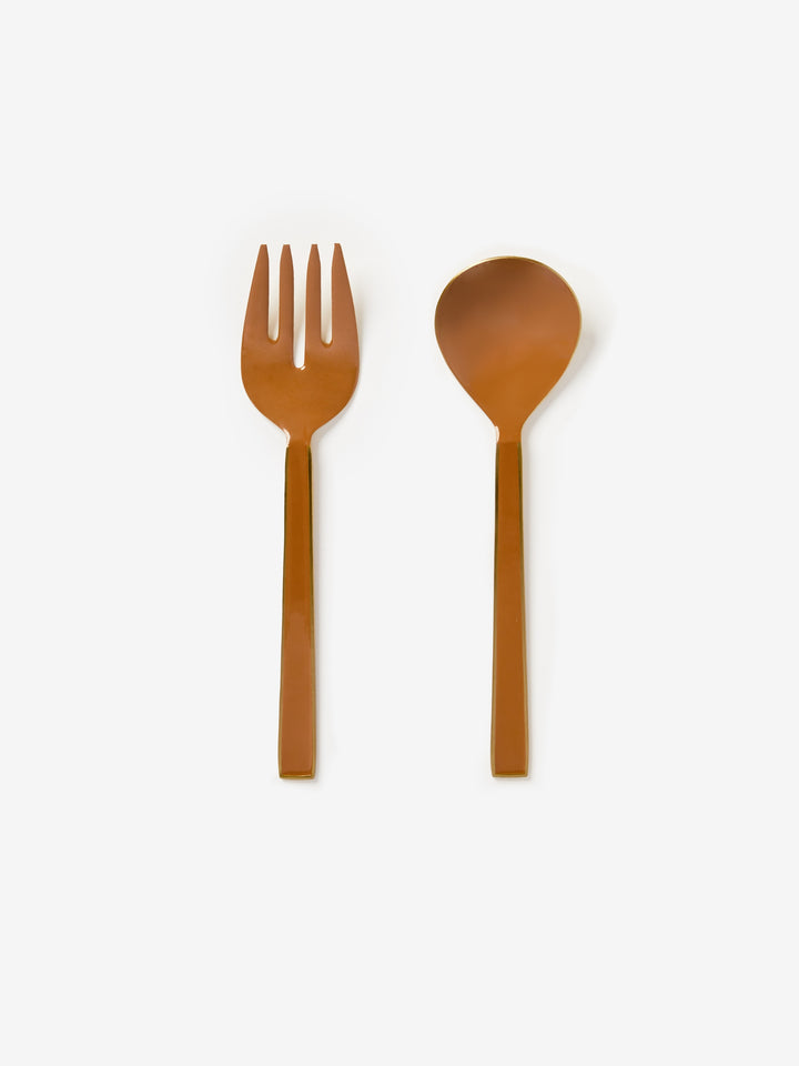 Enamel Tan Salad Servers - Almost Perfect