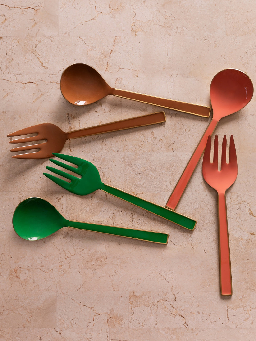 Enamel Tan Salad Servers - Almost Perfect