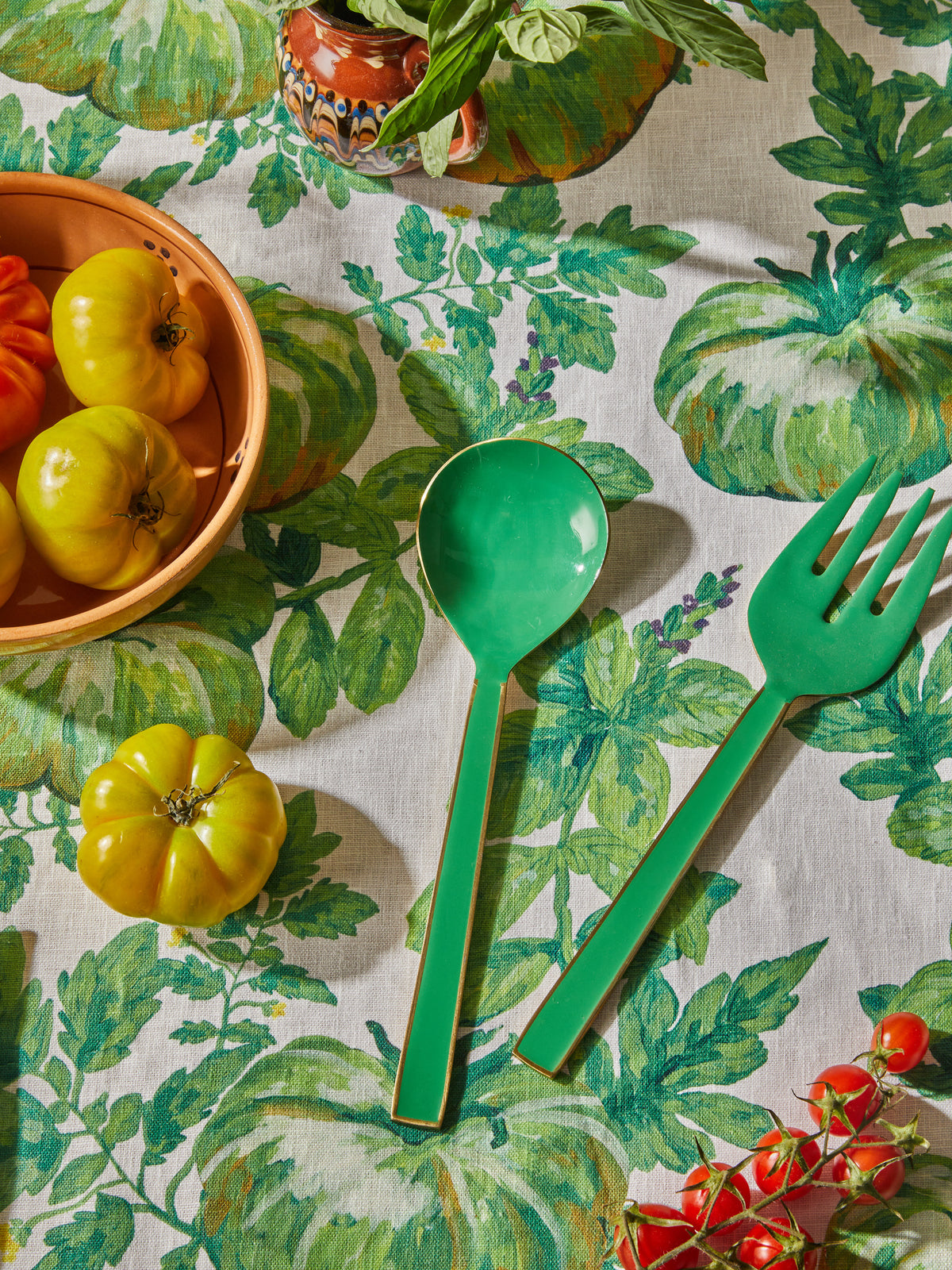 Emerald Enamel Salad Servers