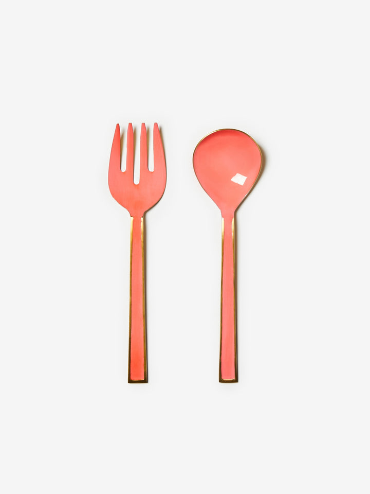 Enamel Candy Pink Salad Servers - Almost Perfect