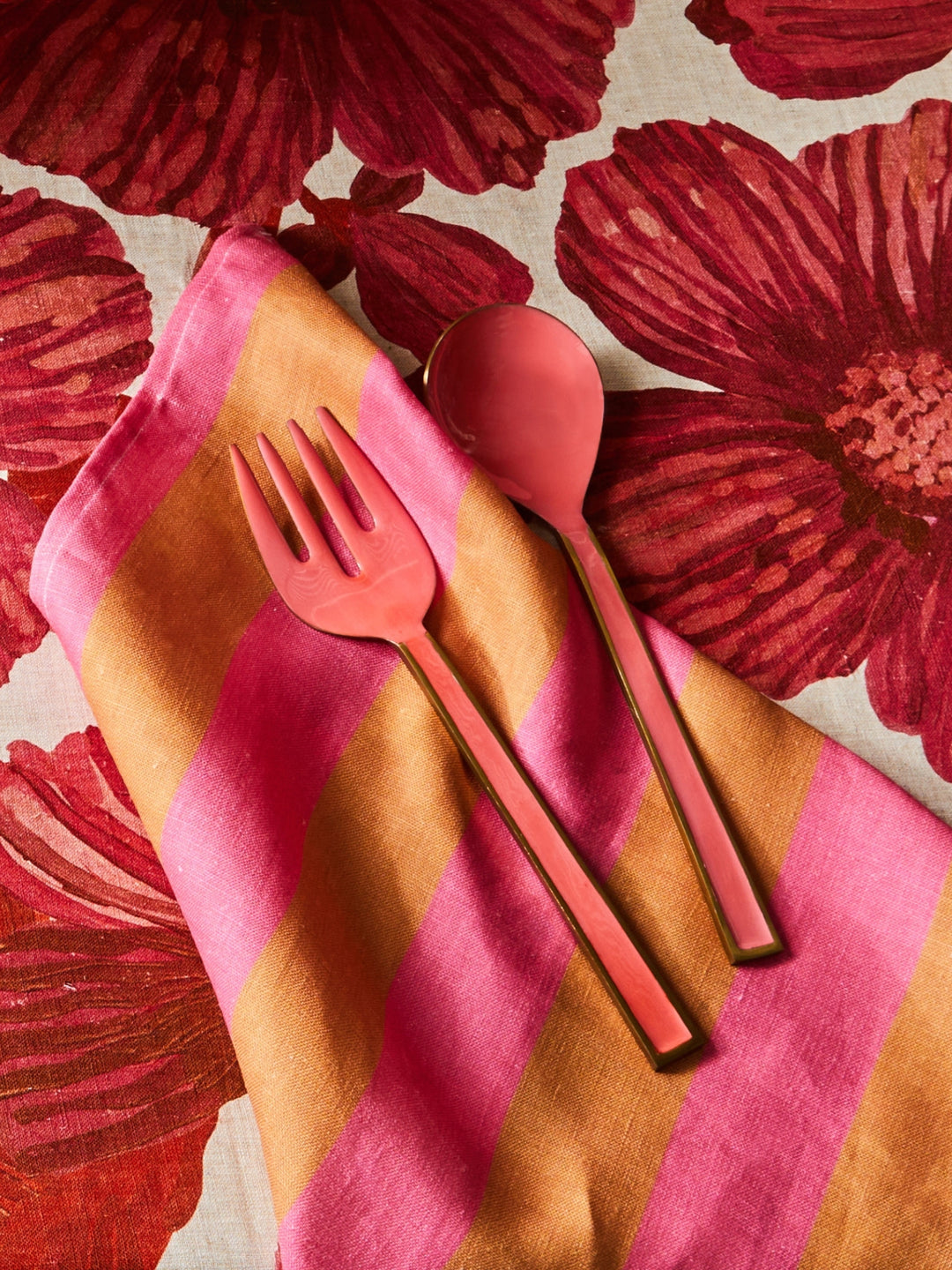 Enamel Candy Pink Salad Servers - Almost Perfect