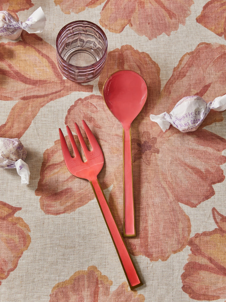 Enamel Candy Pink Salad Servers - Almost Perfect