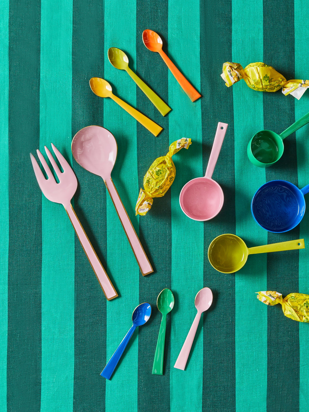 Enamel Rose Salad Servers