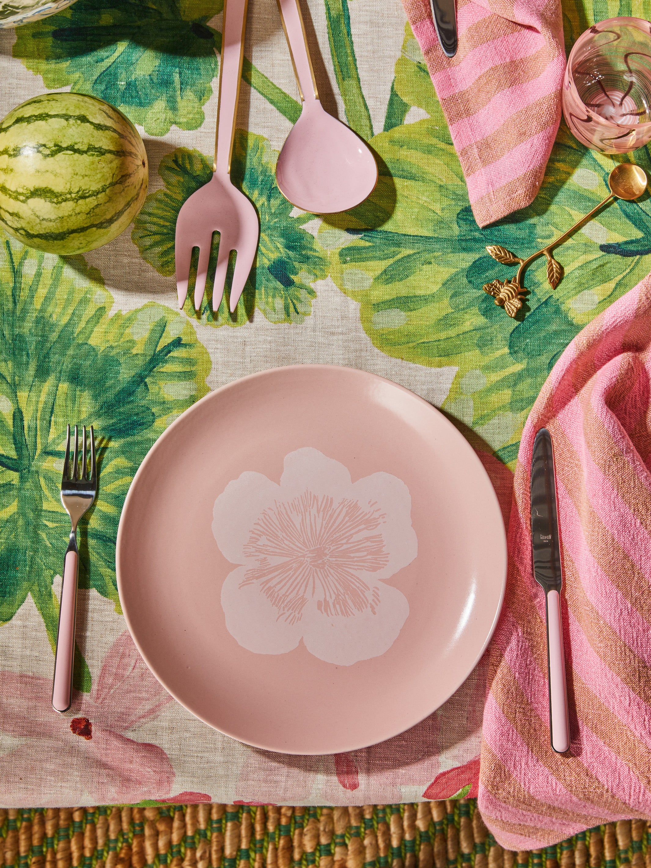 Enamel Rose Salad Servers