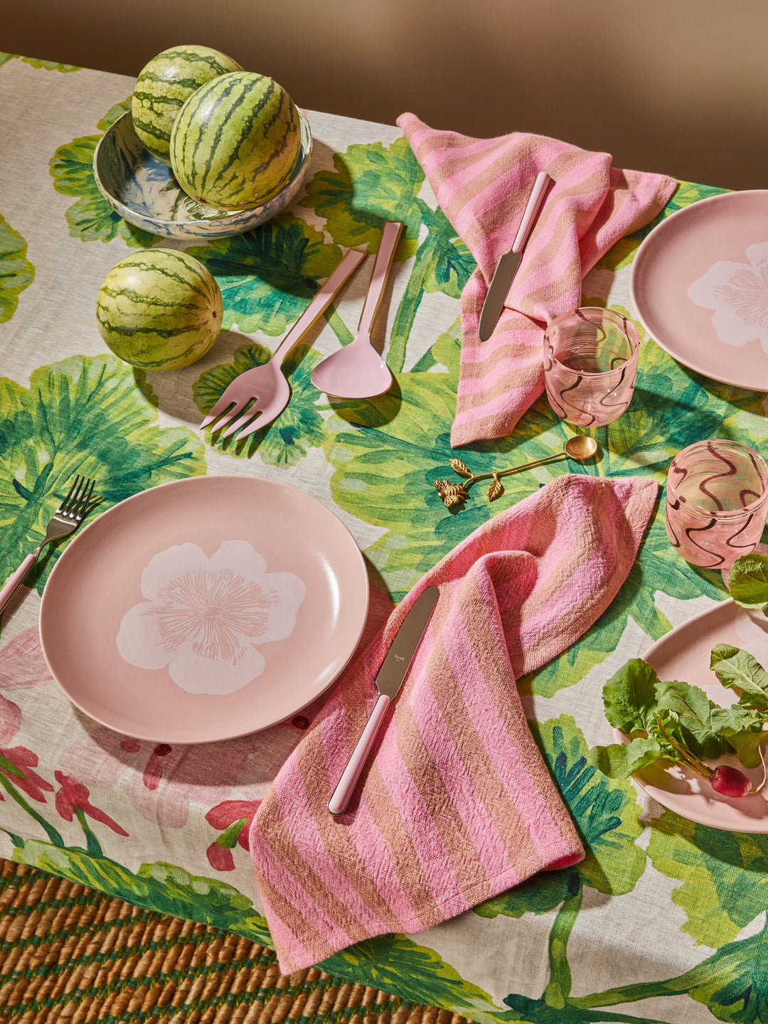 Enamel Rose Salad Servers