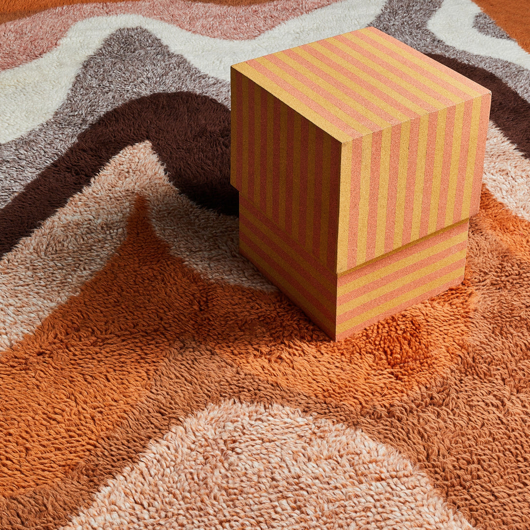 Cork Square Side Table Stripe Orange