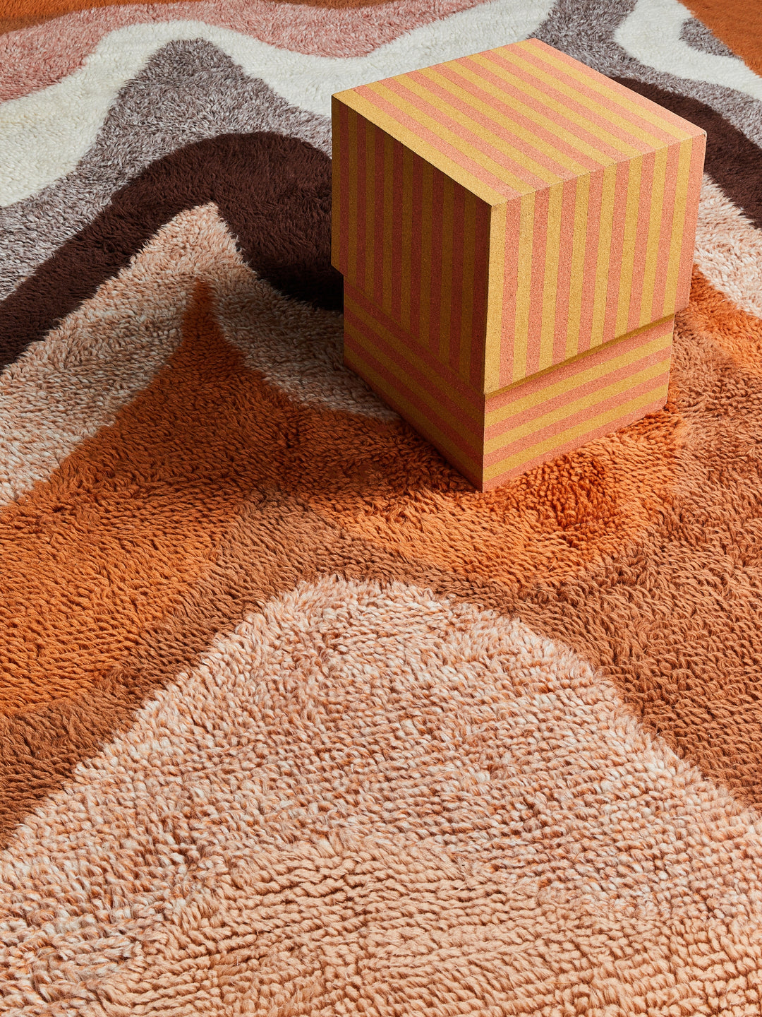 Cork Square Side Table Stripe Orange